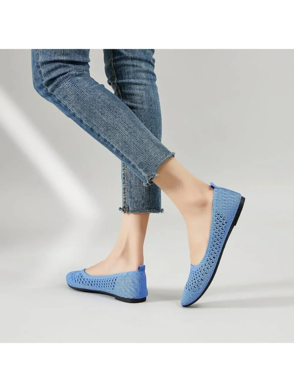 Women's Light Blue Comfortable Pointed Toe Slip On Business Casual Ballet Flats